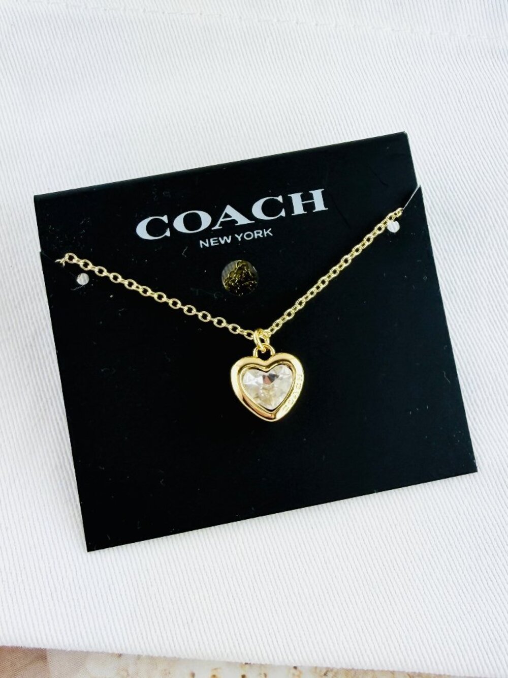 New Coach crystal heart gold necklace